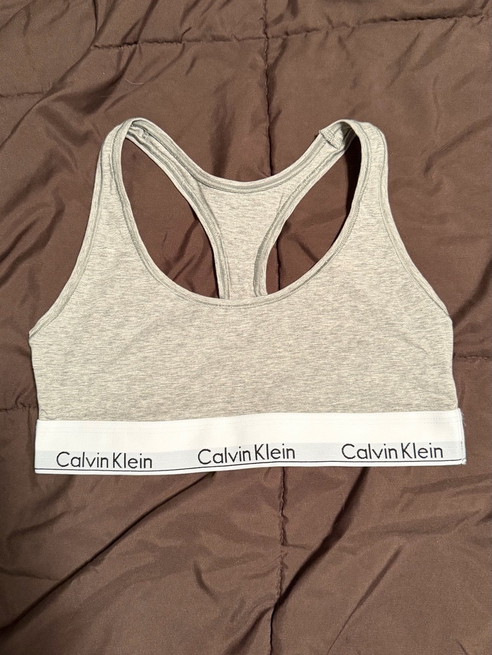 Calvin Klein Light Grey Racerback Logo Band Bralette